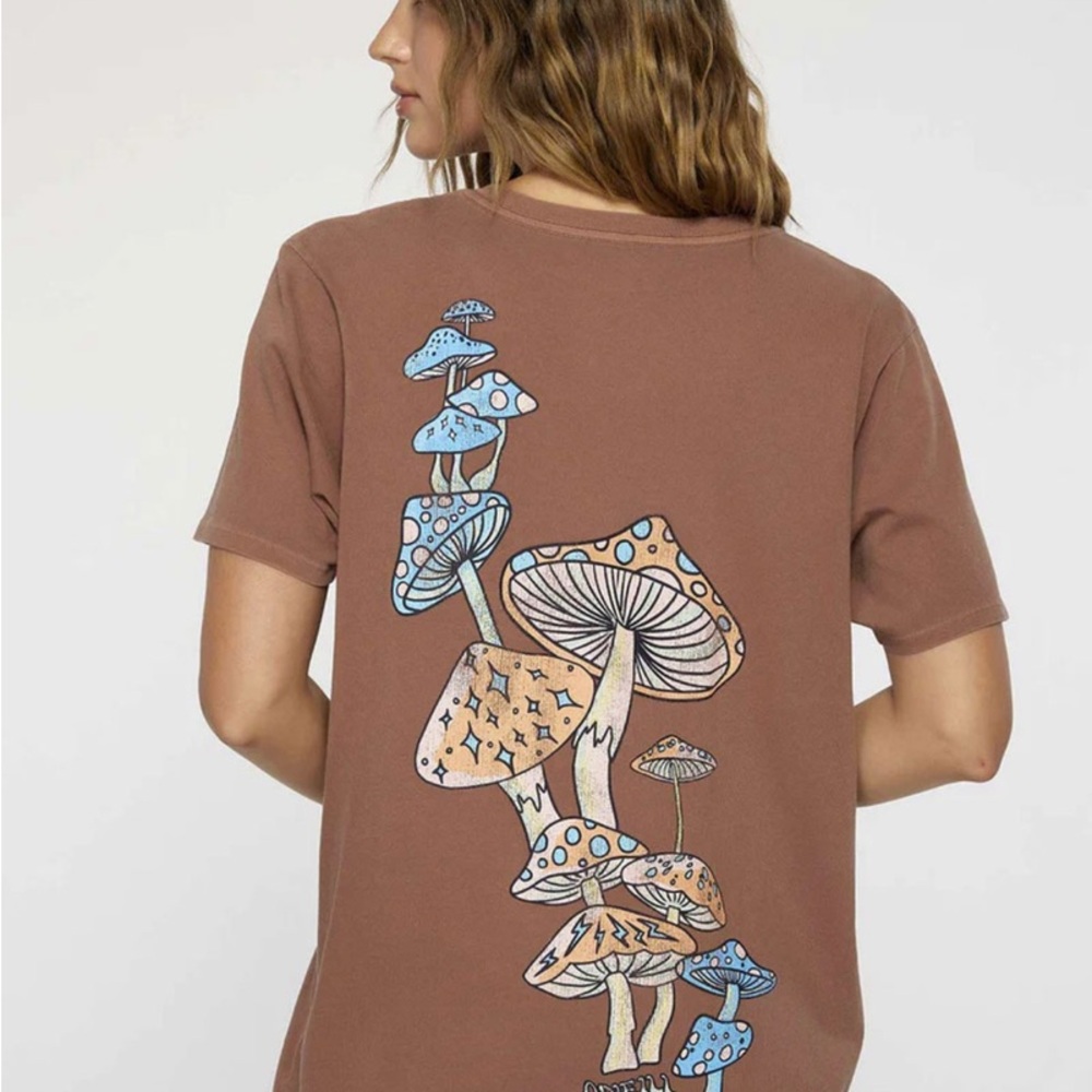 Brown T-Shirt with Mushroom Graphic